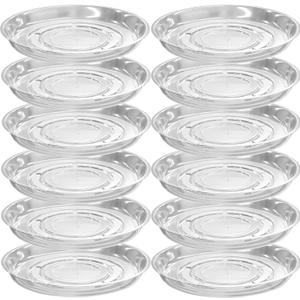 12 Packs 10 Inches Large Clear Plant Saucers for Indoor Outdoor Use Heavy Duty Plastic Plant Trays for Planter Flower Pot Drip Trays to Catch Water, 4 to 20 Inch, Round Transparent