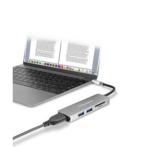 Aluratek USB Type-C Hub & Micro/SD Card Reader AUMC0302F – 4-in-1 Multiport Adapter with 4K HDMI, 3 USB 3.0 Ports, Powered USB, Dongle - High-Speed Data Transfer & Charging for MacBook/Dell/HP/Surface