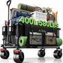 400L Folding Wagon Cart with Brakes & Removable Table, 580lbs Heavy Duty Collapsible Wagon, Big All-Terrain Wheels for Camping, Sports, Grocery, Outdoor - Black