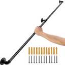 VEVOR Pipe Stair Handrail, 6FT Staircase Handrail, 440LBS Load Capacity Carbon Steel Pipe Handrail, Industrial Pipe Handrail with Wall Mount Support, Round Corner Wall Handrailings for Indoor, Outdoor