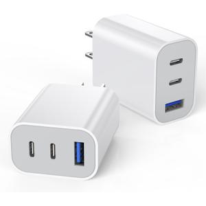 [2-Pack]iPhone 17 16e 15 Charger Block,35W 3-Port Fast USB C Charger Block Dual Port PD Power Adapter + QC Wall Plug Multiport USBC Wall Charge Block for iPhone 17/17 Air/17 16 15 Pro/Pro Max/14/13/12
