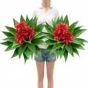 Artificial Agave Topiary Trees with Flowers with Spikes for Outdoor 28" Set of 2, UV Resistant Faux Greenery Shrubs, Realistic Fake Bushes Plant for Garden Yard Front Porch Patio Indoor Decor