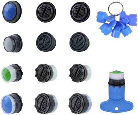 Hibbent 12 Pcs Faucet Aerator with 6 Pcs Faucet Aerator Key Removal Wrench Tool, Aerators Replacement Inserts for Sink M16.5 18.5 21.5 24 mm Tap Aerators Flow Restrictor