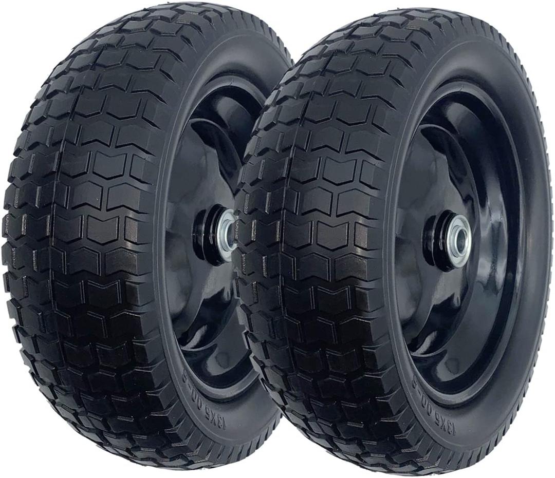 2 x 2-Pack Small 13x5.00-6 Flat Free Tire with Rim,2.25" Offset Hub with 5/8" Ball Bearing,Diameter 12.2",Width 3.6" w/Grease Fitting,300lbs Capacity,13x5-6 No-Flat Solid Wheel,for Lawn mower,Garden Cart
