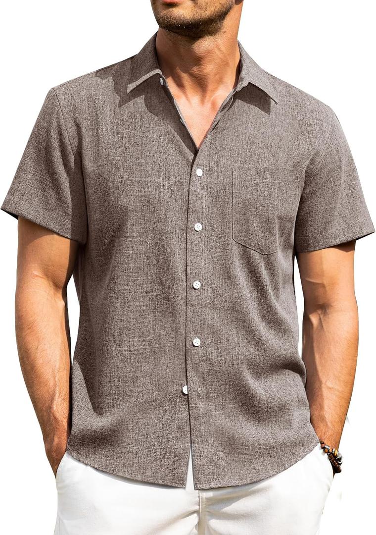 Alimens & Gentle Mens Linen Shirts Short Sleeve Button Down Shirts Wrinkle Free Casual Vacation Beach Summer Tops (XXL)