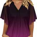 onlypuff Womens Double Layered Tunic Tops Half Sleeve Floral Double Layered Sheer Flowy Blouse Round/V Neck Casual Shirts (XL)