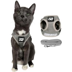 Travel Cat Harness and Leash Set - Adjustable Fit Mesh Cat Harness and Reflective Strap - Comfort Walking Vest for Kitten for Outdoor Walking, Hiking (Medium, Grey)