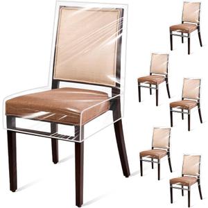 6 Pack Plastic Dining Chair Covers, Waterproof Clear Plastic Kitchen Chair Protectors W/21 x D/18 Inch Keep Your Chairs Safe from Water Dust Stain and Pet Claws Fits 16-23"