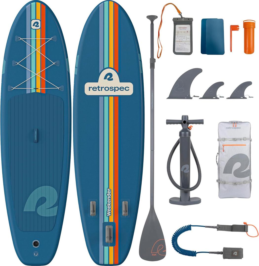 Retrospec Weekender Inflatable Stand Up Paddle Board Includes Paddle, Pump, and Accessories 106 Lightweight iSUP, Puncture Resistant Inflatable Paddle Board for Adults
