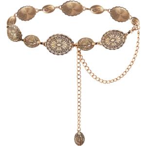TOPACC Western Metal Concho Belt for Women Cowgirl Chain Belts for Dresses Jeans Country Concert Outfit (Fit waist: 26-28 in, A Champagne Gold)