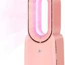 Misby Rechargeable Bladeless Desk Fan, 11.8 Inch with 5-Color LED Light, Small Quiet Table Fan for Bedroom Home Office Desk, Pink