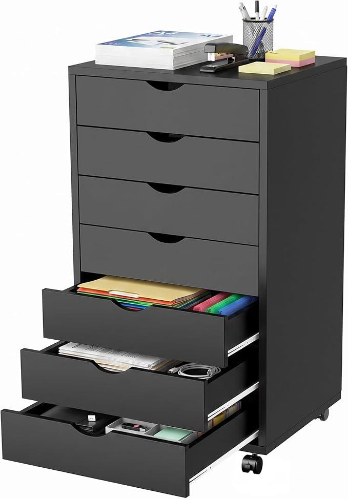 7 Drawer File Cabinet, Under Desk Storage Drawers with Wheels, Black
Office Storage Cabinet for Home Office Organization, Small Desk Storage and Printer Stand with Storage
