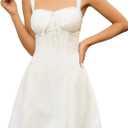 KUTUMAI Lace Square Neck Mini Dress Flowy A Line Short Graduation Dresses for Women Summer 2026 (White, M)