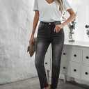 Sidefeel Women's Boyfriend Jeans Stretchy Ripped Distressed Zimbaplatinum Denim Pants Size 8 (Black)