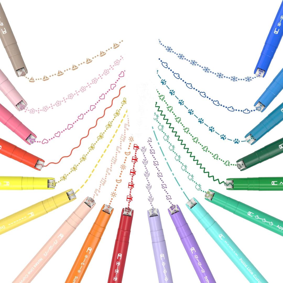 AECHY 18PCS Curve Highlighter Pen Set, Dual Tip Marker Pens with 18 Different Curve Shapes & 18 Colors Mark Lines, Aesthetic Curve Marker Highlighter for Journal Planner School Supplies