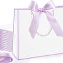 Silkfly 12 Pcs Thank You Gift Bags with Handle 12x10x4'' Welcome Elegant Gifts Bag with Bow Ribbon for Mother's Day Wedding Graduation Bridesmaid Baby Shower Birthday Housewarming (White,Lavender)