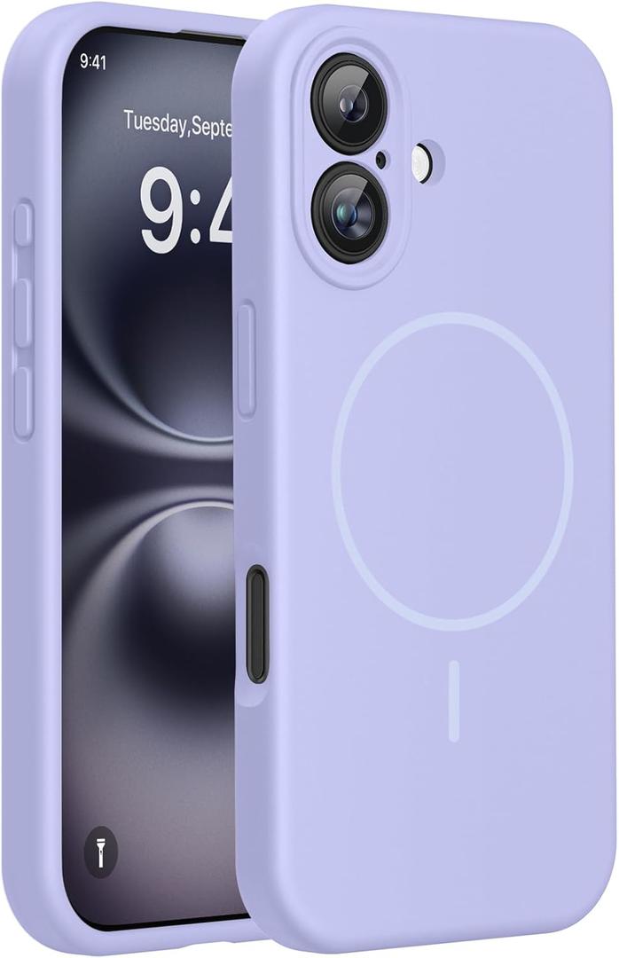 Miracase Compatible with iPhone 16 Case, [Soft Anti-Scratch Microfiber Lining], Compatible with MagSafe, Liquid Silicone Case Shockproof Drop Protection Phone Case for 16, Light Purple