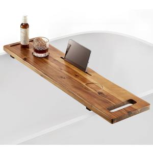 Tinamo Acacia Bathtub Caddy Tray Table | 39 x 9.75 x 2.5 Inch Large Bath Tub Tray Wooden | Anti-Tipping, Sustainable Tub Tray for Bathtub | Bathtub Accessories Holders for Bathtub (Acacia, 39x9.75)