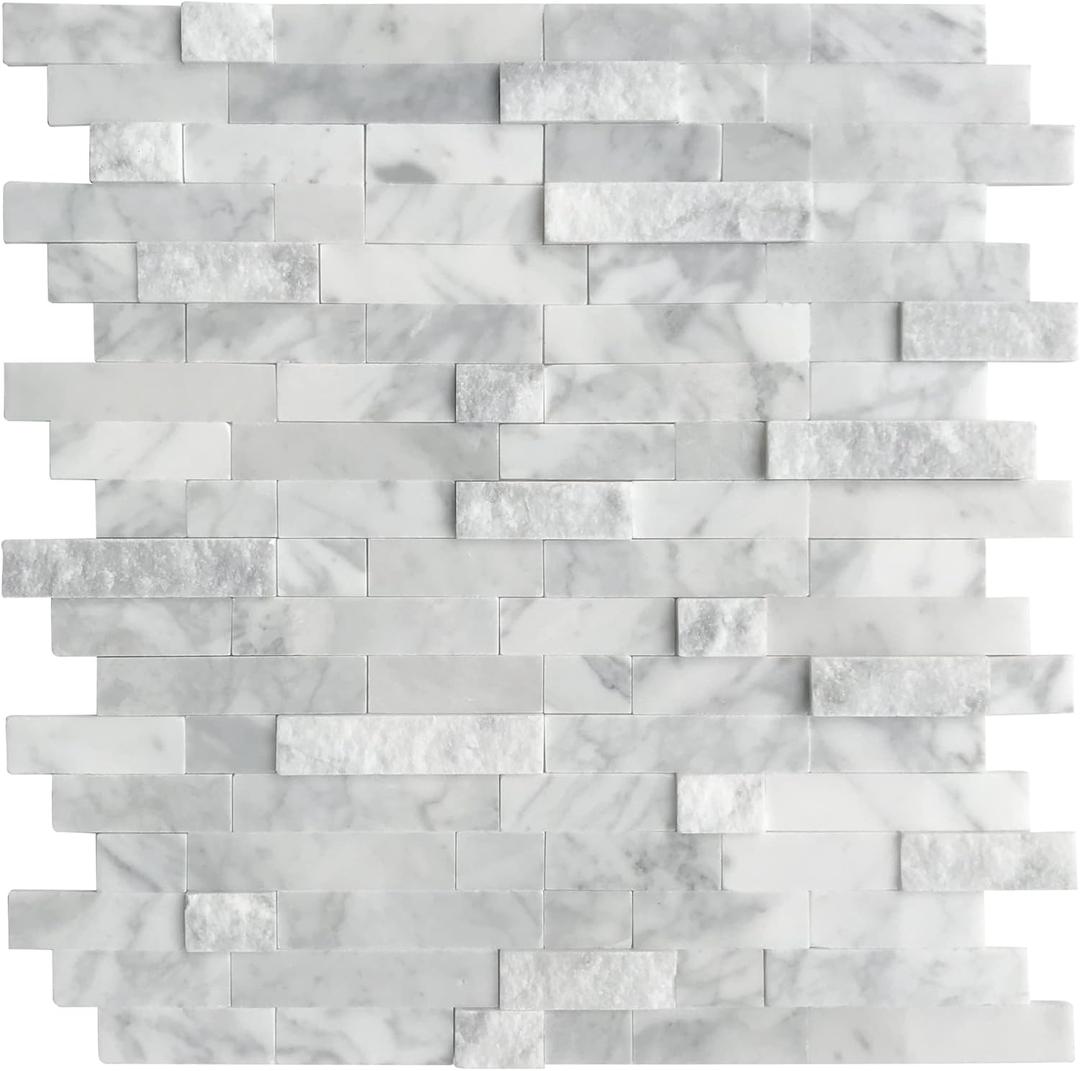 SUNWINGS 5-Sheet Peel and Stick Mosaic Natural 3D Stone Self Adhesive Marble Tiles, 11.5" x 10.7" Stick on Backsplash for Kitchen Bathroom Fireplace Vanity, Mixed Gray