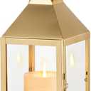 NUPTIO Gold Lanterns Decorative for Wedding: 11.2 Inch Tall Metal Lantern Decor with Glass - Outdoor Pillar Candle Holder for Table Centerpiece Dining Room Mantel Patio