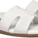 Rihero Women's Dressy Flat Sandals Comfortable Slip On Leather Slide Sandals (White, 7.5)