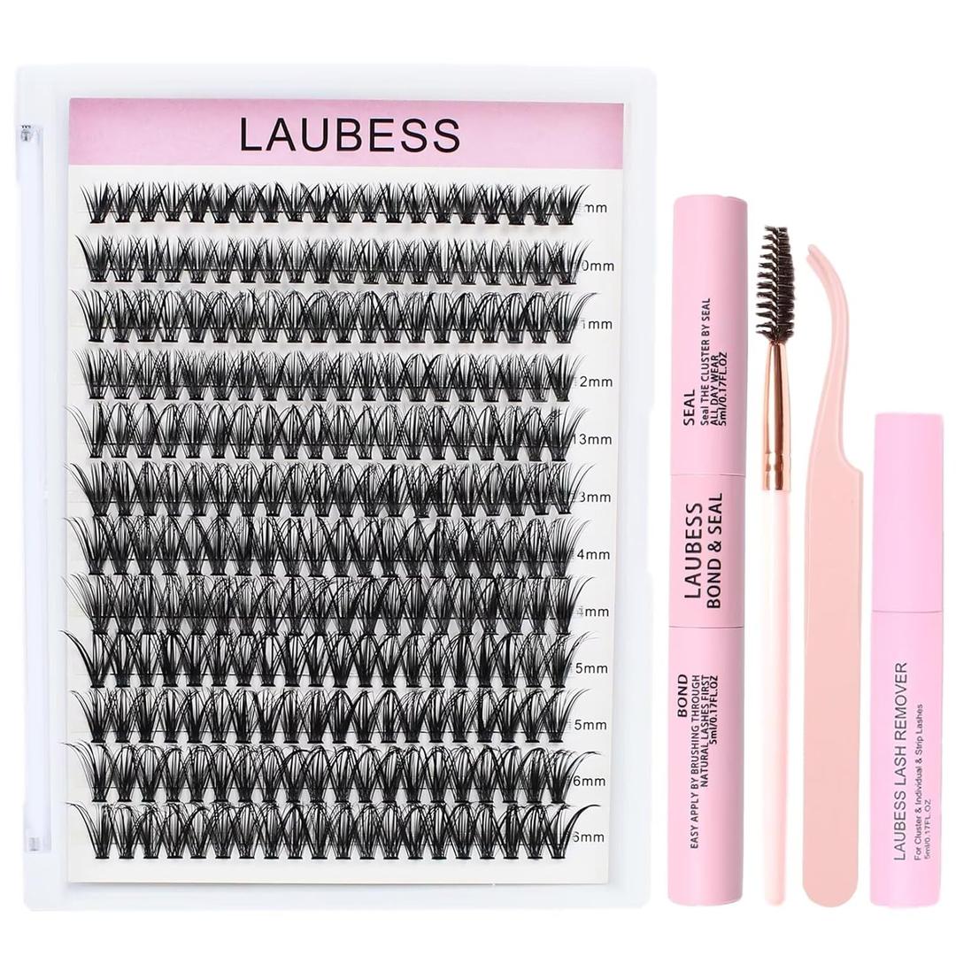 Lash Extension Kit 40D Clusters With Bond, Seal, Remover, Tweezers, Brush - DIY Individual Eyelashes Waterproof Set (40D-0.07D-9-16Mix)