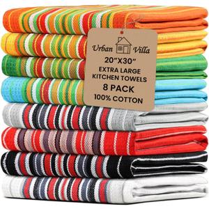 Urban Villa Kitchen Towels 100% Cotton Dish Towels for Kitchen(Set of 8)20x30 Dish Cloths Highly Absorbent Kitchen Linen Set with Hanging Loop Perfect for Drying Dishes Cleaning Towels 
