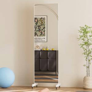 brisafe 63"x20" Ultra-Light Mobile Floor Mirror with 360 Wheels, 0.04mm Shatterproof Nano Film for Home Gym/Yoga/Dance Studio & Commercial Use (60% Insurance Savings, White)