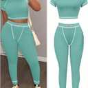 SOLY HUX Women's Leggings Set Two Piece Outfits Crop Top and Pants Sports Gym Tracksuits (Teal, M)