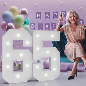 3FT Light Up Numbers 65, 65th Birthday Decorations for Women Men Her Him, Marquee Numbers 3 Feet Tall Light Up Sign for Birthday Party Anniversary Decorations