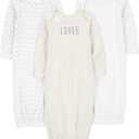 Simple Joys by Carter's unisex-baby 3-pack Neutral Cotton Sleeper Gown (Newborn, Grey/White) 0M