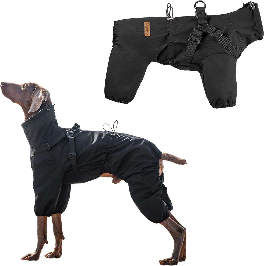 Dog Raincoat with Harness for Medium and Large Dogs, Adjustable Waterproof Dog Rain Jacket,Reflective Rainproof Puppy 4 Legs Raincoat-Black,4XL