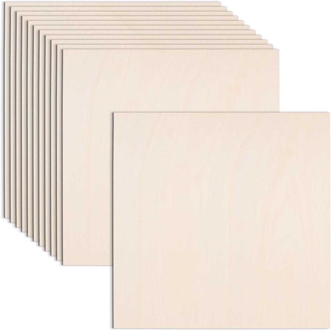 AWIZOM 12 Pack Basswood Sheets for Crafts-18 x 18 x 1/8 Inch- 3mm Thick Plywood Sheets with Smooth Surfaces Unfinished Wood Boards for Laser Cutting, Wood Burning, Architectural Models, Staining