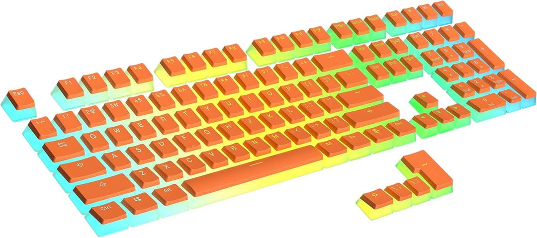 Ranked Pudding PBT Keycaps | 112 Double Shot Translucent ANSI US & ISO Layout | OEM Profile for RGB Mechanical Gaming Keyboard (Orange)
