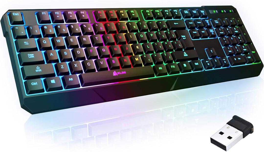 KLIM Chroma Wireless Keyboard RGB Backlit Gaming, Rechargeable Battery, PC Keyboard, Durable & Water-Resistant, Compatible with PS4, PS5 & Mac - Black