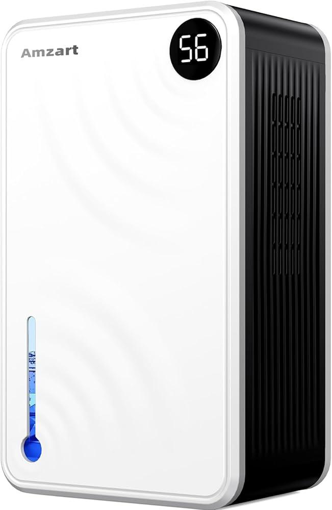 Amzart Dehumidifier (980 sq.ft), 118 oz Dehumidifier with Drain Hose, Humidity Display, Auto Shut Off, Quiet Dehumidifier Wtih Sleep Mode for Home, Timing Setting Dehumidifier, White