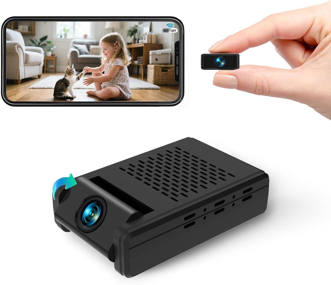 Hidden Video Cameras, Mini Security Camera, 2025 Upgraded Wireless Nanny Cam with 1-Year Cloud Storage, 180 Rotating Lens, Motion Detection, WiFi/Offline Recording, Small Camera Only 0.5in Slim!
