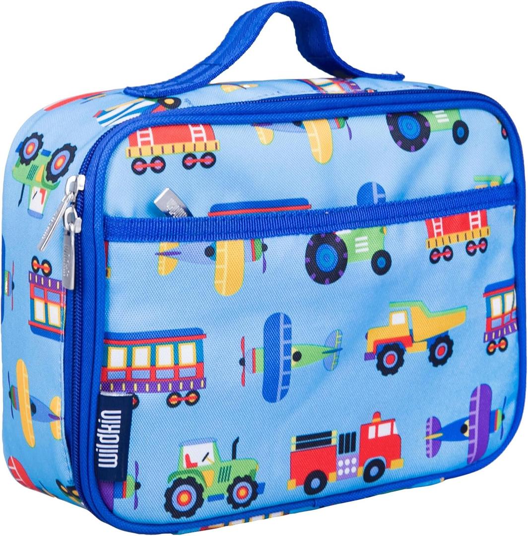 Wildkin Kids Insulated Lunch Box  Durable and Reusable for School & Travel - Trains, Planes, and Trucks (9.75 x 7 x 3.25 inches)