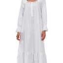 Viakeo 100% Cotton Nightgowns For Women Victorian Night Gown Long Sleeve House Dress With Pockets, Large, White