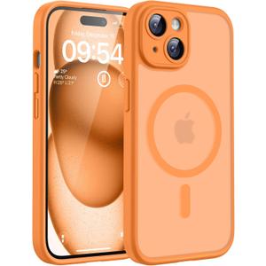 TOCOL Magnetic for iPhone 14 Case, Upgraded Full Camera Protection, Compatible with Magsafe, 15FT Drop Protection, Translucent Matte Back Phone Cover 6.1 inch (Orange)