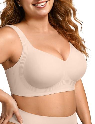 OEAK Womens Wireless Jelly Bra Plus Size Supportive Seamless Bras Full Coverage Push Up Comfortable No Underwire Tshirt Bras Skin Color 4XL