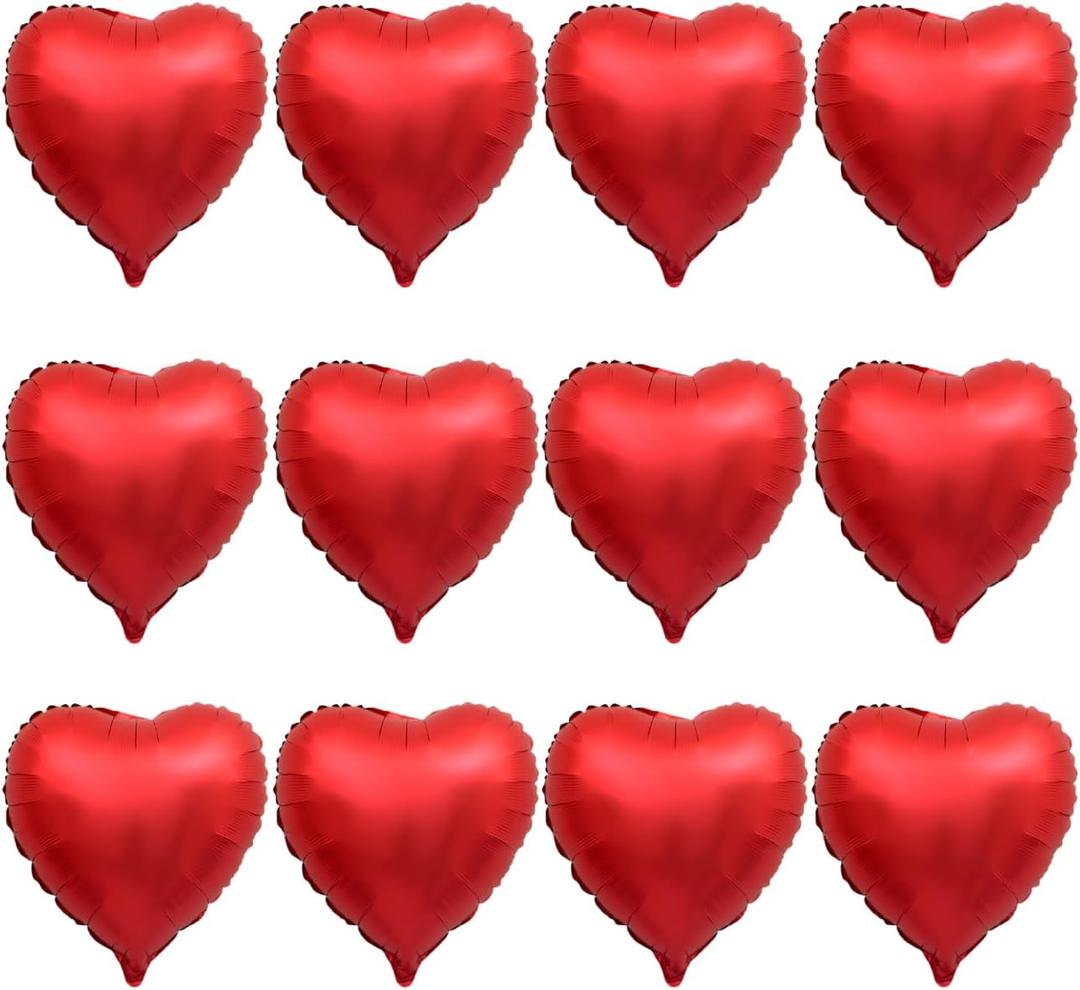 12 Pcs Metallic Red Heart Balloons Heart Foil Balloons Love Balloon Valentines Day Balloon for Wedding Engagement Birthday Party Valentine Day Romantic Decorations