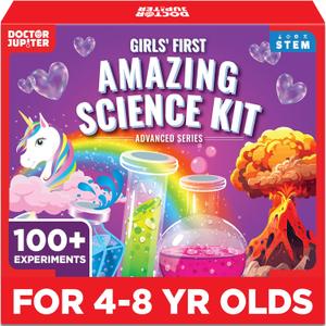 Doctor Jupiter Girls' First Amazing Science Kit for Kids Ages 4-5-6-7-8 | Birthday Gift Ideas for 4+ Year Old Girls | Learning & Educational Projects | STEM Toy with 100+ Experiments