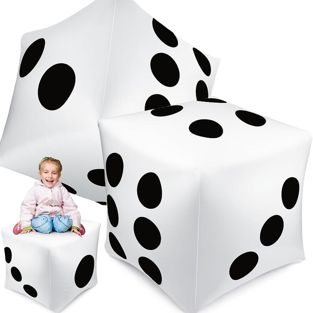 Lunmon 2 Pcs 40 Inch Jumbo Inflatable Dice Fun Giant Inflatable Dice Set Blow up Float Toys for Indoor Outdoor Broad Lawn Game Casino Theme Ludo Pool Birthday Party Decorations Favors(White)