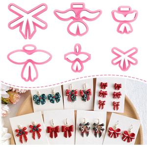 KEOKER Bow Clay Cutters, Christmas Polymer Clay Cutters, 6 Shapes Ribbon Clay Cutter for Polymer Clay Jewelry