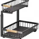 Lumela Under Sink Organizer, 2-Tier Slide-Out Cabinet Organizer Shelf, Height Adjustable Metal Pull-Out Storage Rack with Wood Handle for Kitchen & Bathroom Cabinets (Black)