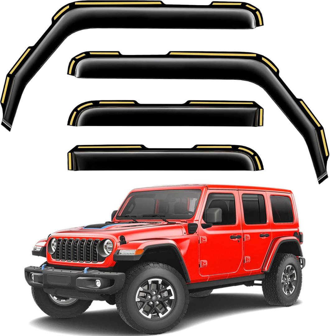 in-Channel Window Rain Guards Intended for Jeep Wrangler JL 2018-2025/Gladiator 2020-2025 Vent Visors Window Visors Extra Durable Window Deflectors Vent Shades Car Accessories-4 pcs