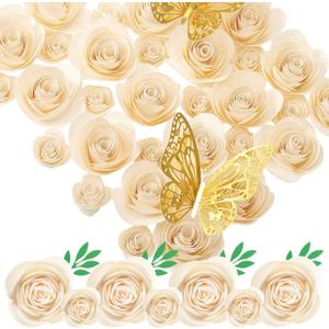 Gilprop 36 Pcs 3D Rolled Artificial Roses Paper Flowers for Crafts Graduation Cap Decoration Wall Decor Mini Crafts DIY Gift for Graduation Wedding Shadow Box Frame Cake Topper