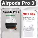 for AirPods Pro 3 Case Silicone - Waterproof, Shockproof, Drop Protection, Textured Design, Wireless Charging Supported, One-Piece Folding Design with Carabiner for Apple AirPods Pro 3rd Gen - Black