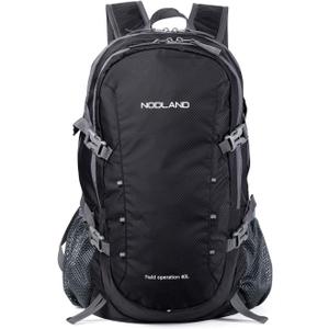 NODLAND Lightweight Backpack Travel 40L Foldable Water-Resistant Daypack, Hiking Outdoor Camping Rucksack for Men Women (Black)